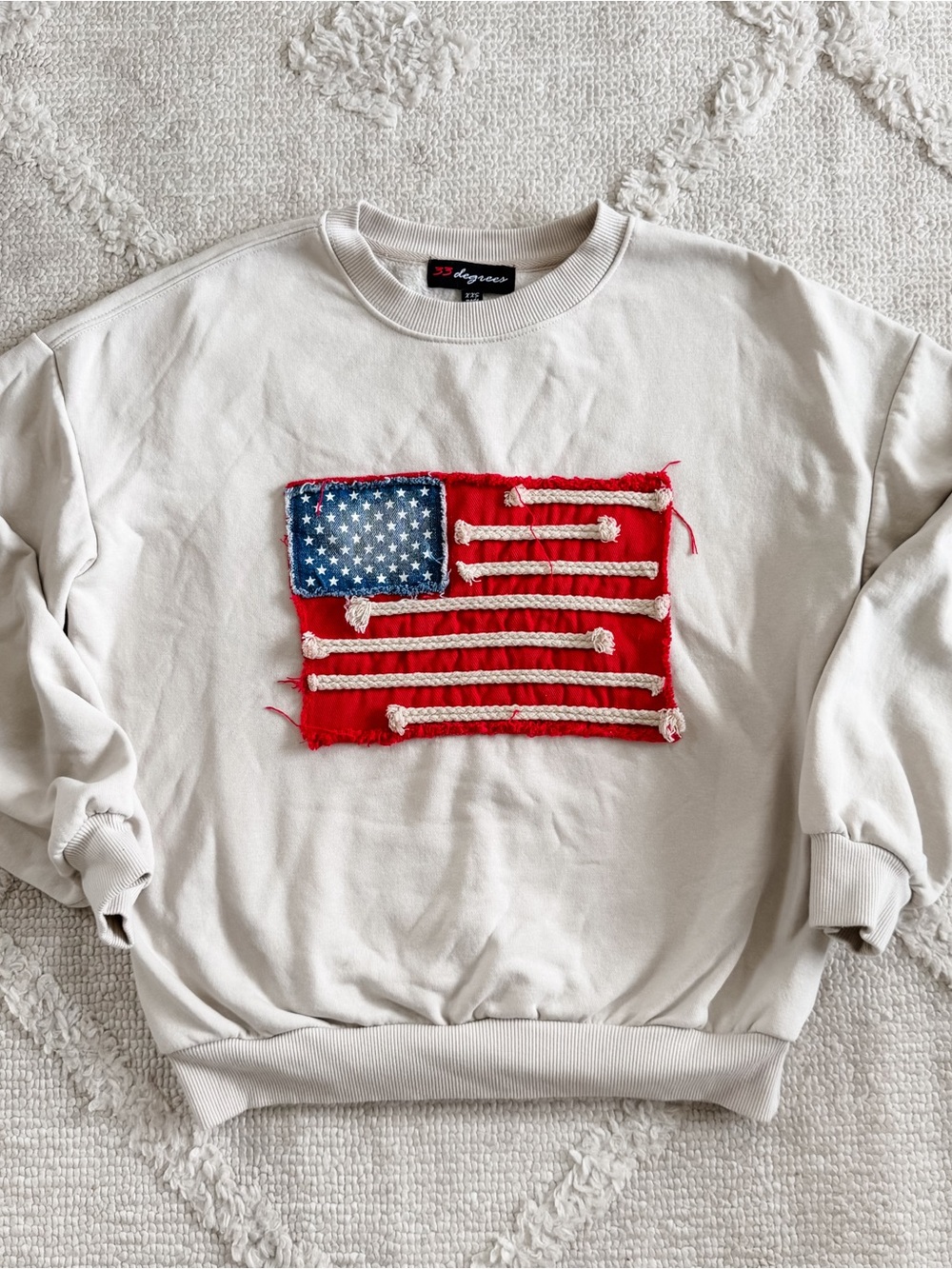 Target Exclusive Cream Crewneck Sweatshirt with Distressed American Flag Patch